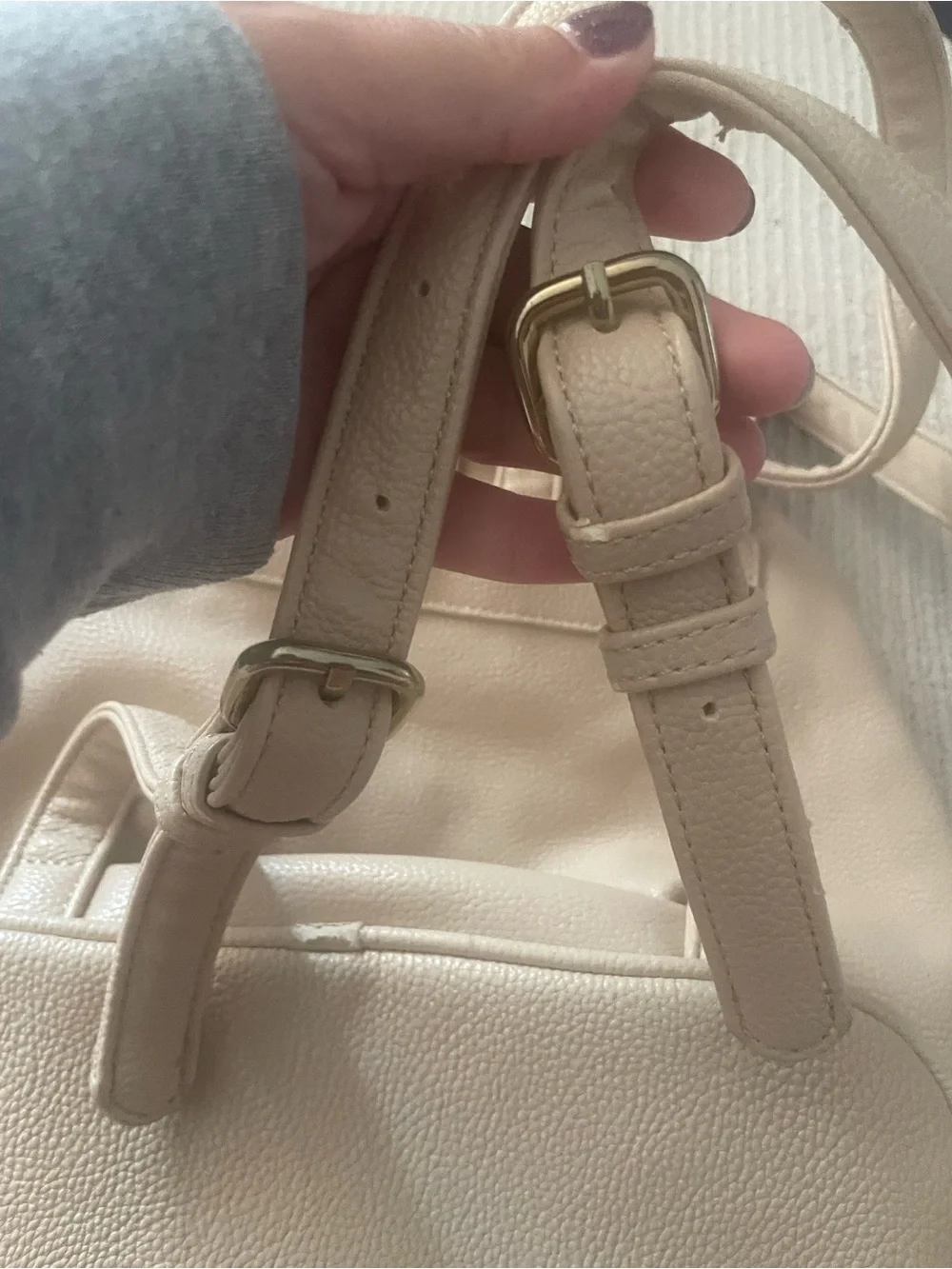 Beige Leather Tassel Drawstring Backpack - Women b28